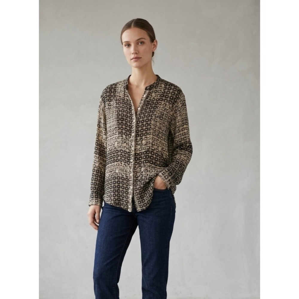 Free People Geometric Print Boho Button Down Long Sleeve Shirt M